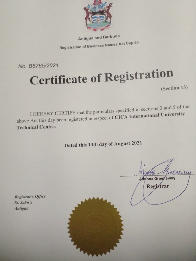 Certificate of Registration IUTC